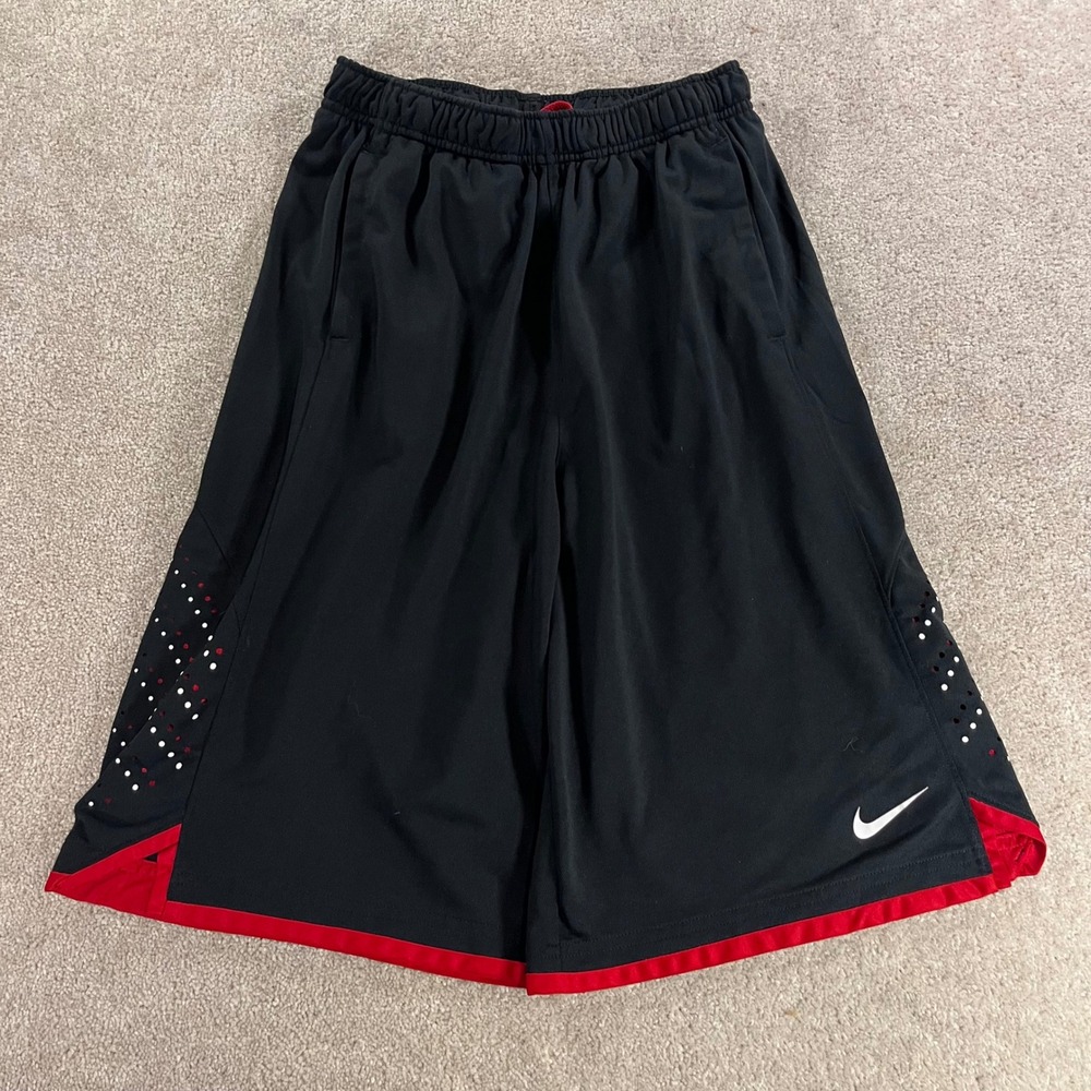 Nike Basketball Shorts Mens XL Black Red Dri-FIT Perforated Athletic Outdoor